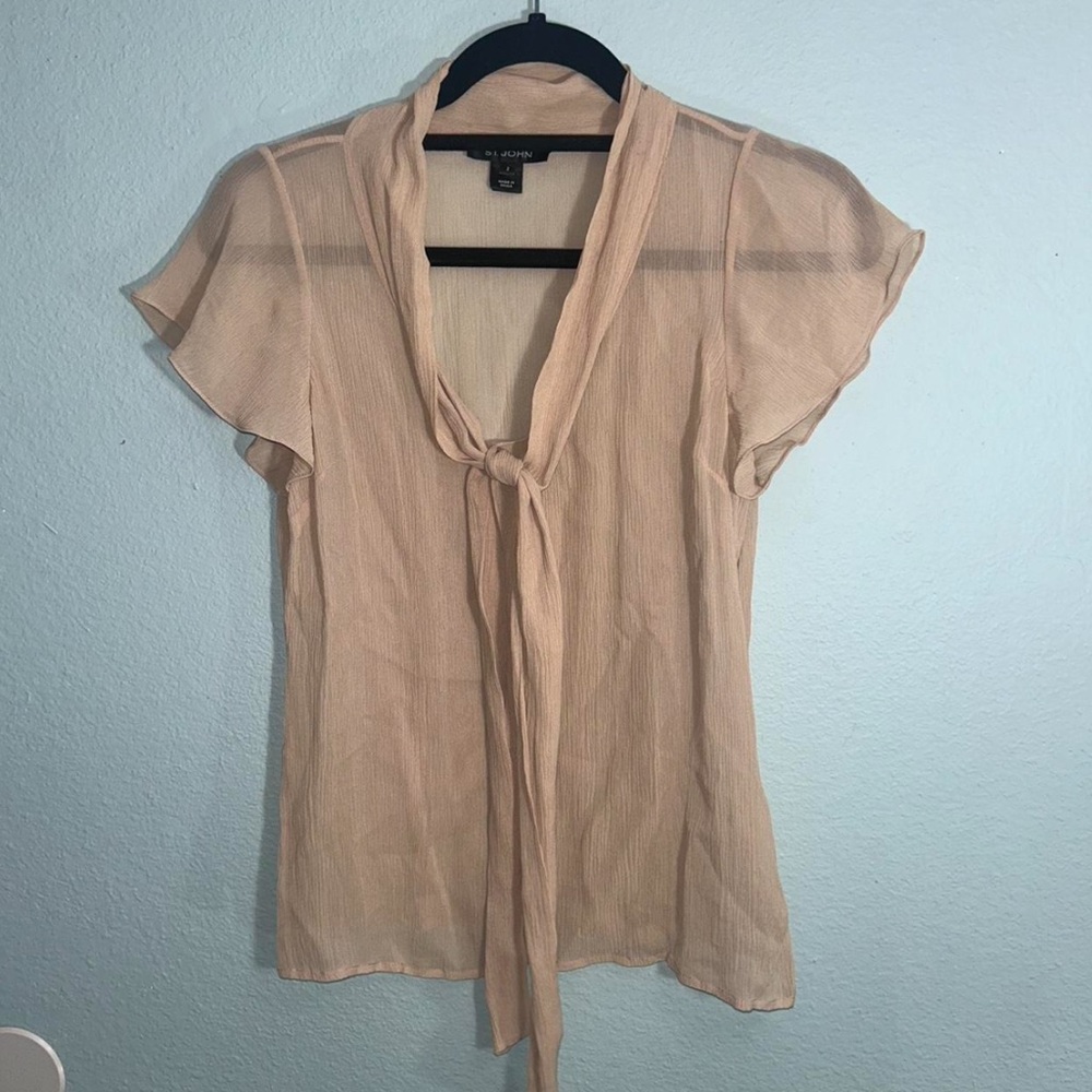 Elegant Tan Sheer Blouse by St. John